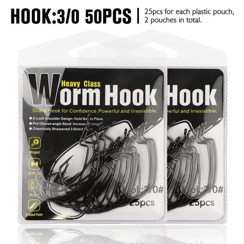 Dovesun EWG Offset Worm Hooks for Bass Fishing 100PCS/50PCS Texas Rig Hooks for Freshwater Saltwater 3/0 * 50PCS