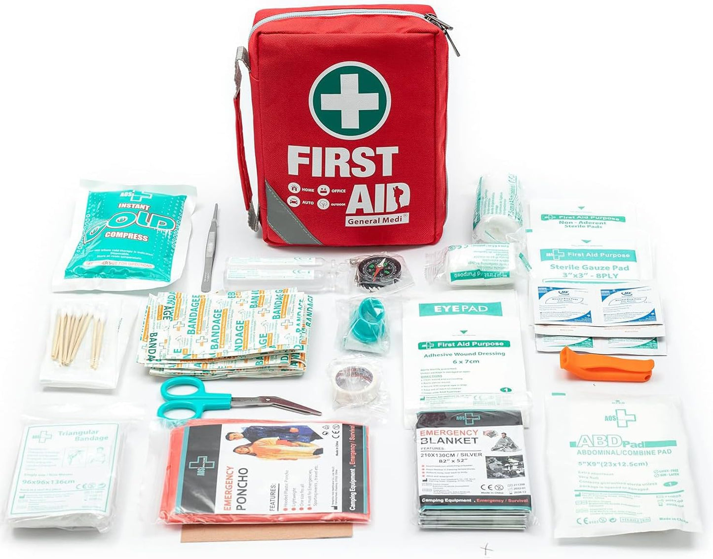 General Medi First Aid Kit - Small Compact First Aid Kit Bag(175 Piece) - Reflective Bag Design- Includes Instant Cold Pack, Emergency Blanket for Travel, Home, Office, Vehicle,Camping