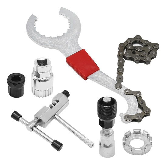 6pcs Bike Repair Tool Kit Multi-Function Mountain Bicycle Bike Repair Tool Kits 3-in-1 Cassette Remover/Wrench Crank Puller/Extractor Chain Breaker/Spoke Wrench/Freewheel Remover/Bottom Bracket