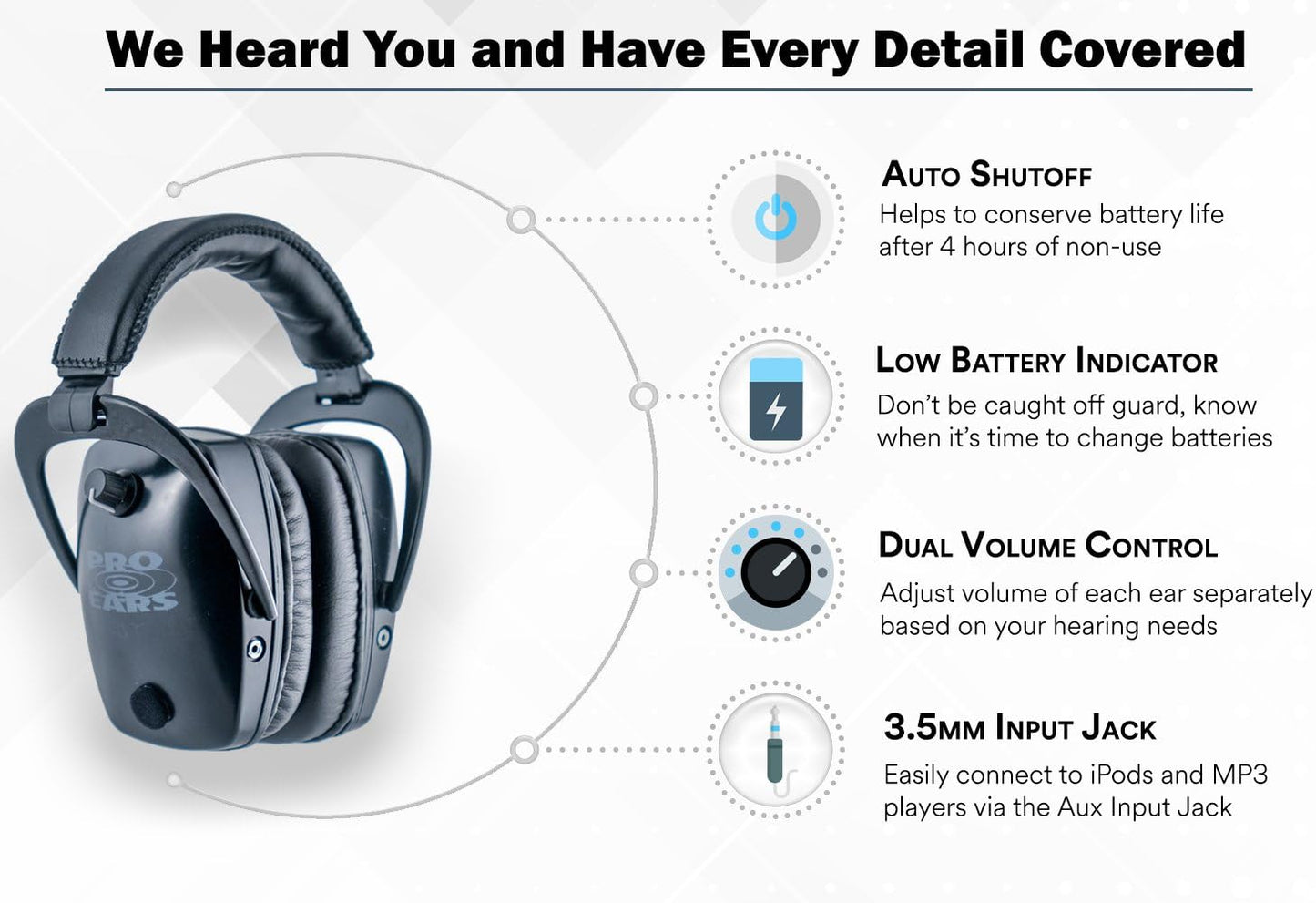 Pro Ears Pro Tac Slim Gold Ear Muffs, Military Grade Electronic Hearing Protection & Amplification, DLSC Tech, Made in USA