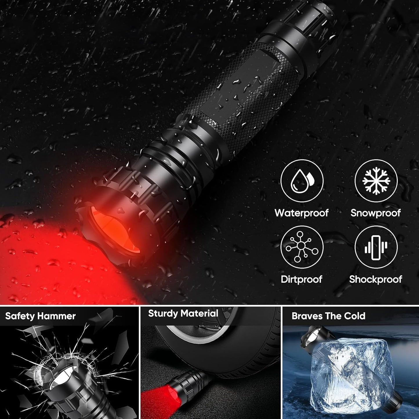 WINDFIRE Red Flashlights Predator Light LED Coyote Hog Varmint Hunting Lights Tactical Rifle Flashlight Torch with Picatinny Rail Mount, Pressure Switch