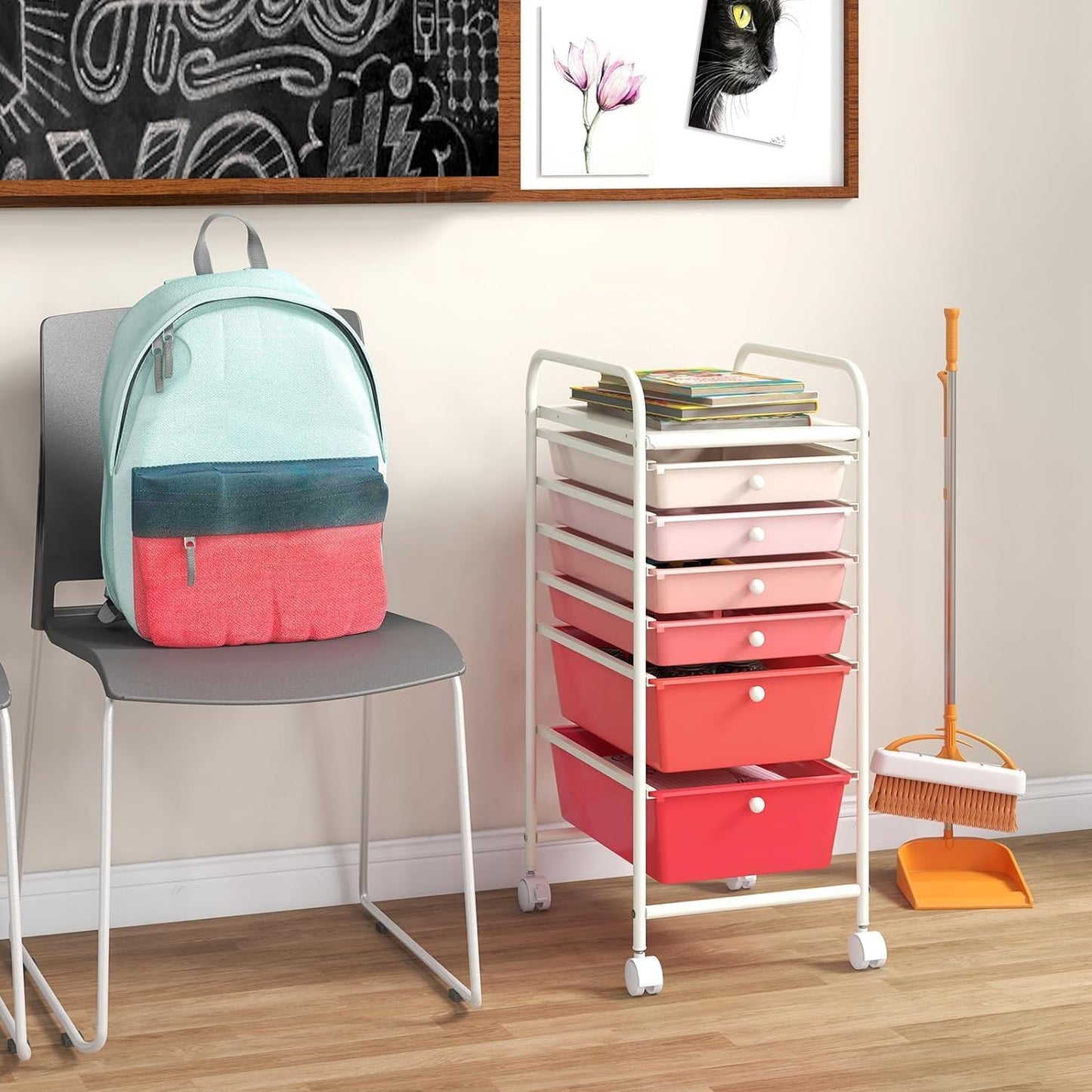 RELAX4LIFE 6-Drawer Rolling Storage Cart - Classroom Organization on Wheels w/Removable Plastic Drawers, Mobile Art Craft Cart for School Paper Home Office, Utility Cart with Drawers (Macaron)