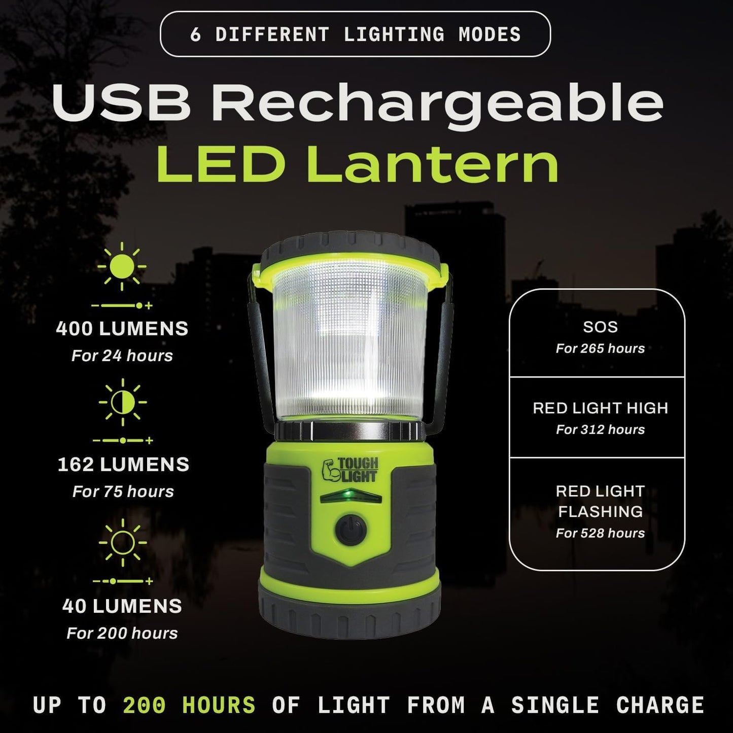 USB Rechargeable Camping Lantern, 400 Lumens LED Lantern, Hanging Tent Lamp, 6000mAh Power Bank, 200 Hour, 6 Modes, for Outdoors & Emergency