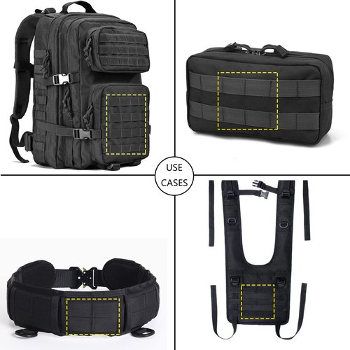 Molle Straps with Snaps 4 inch, Tactical Mod Strap Molle Webbing Straps, Military Backpack Molle Accessories Snap Strap,Outdoor Bag Nylon Thumb Molle Connectors Black/Army Green/Coyote (4, Black)