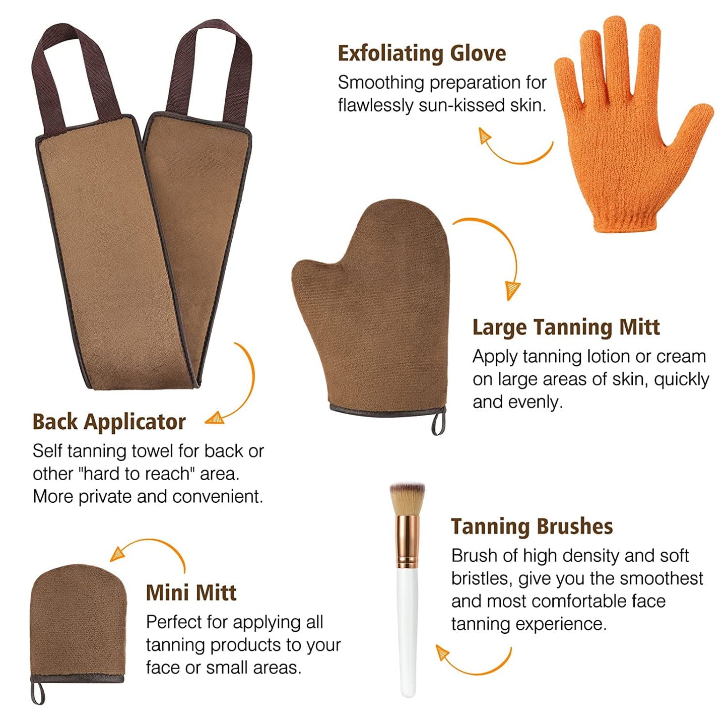 Self Tanning Mitt Applicator Kit – 5 Piece Set with Exfoliating Glove | Soft & Portable