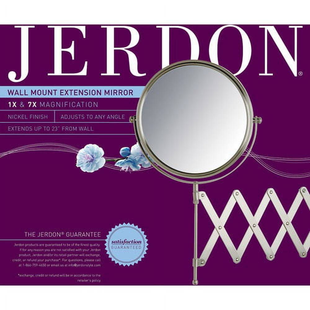 Jerdon 8-Inch Wall-Mounted Makeup Mirror | 7X/1X Magnification | Nickel Finish