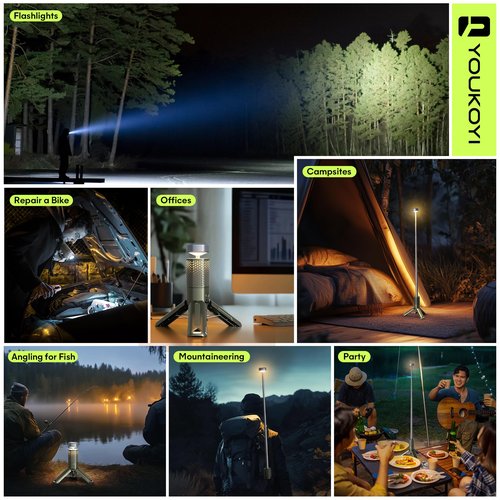 YOUKOYI Camping Light with Telescopic and Collapsible Portable Night Light 10500mAh Battery Magnetic Base Flash Light, IP67 Waterproof Lantern for Hiking Camping Adventure Emergency Lighting