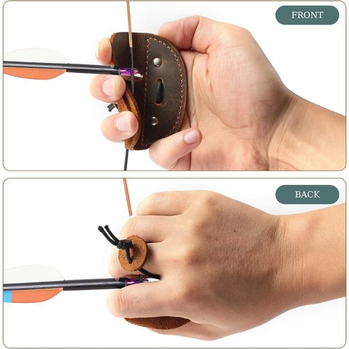 Toprank Leather Archery Finger Tabs - Handmade Finger Guard for Shooting Practice Gear, Recurve Bow Fingers Tab (Green)