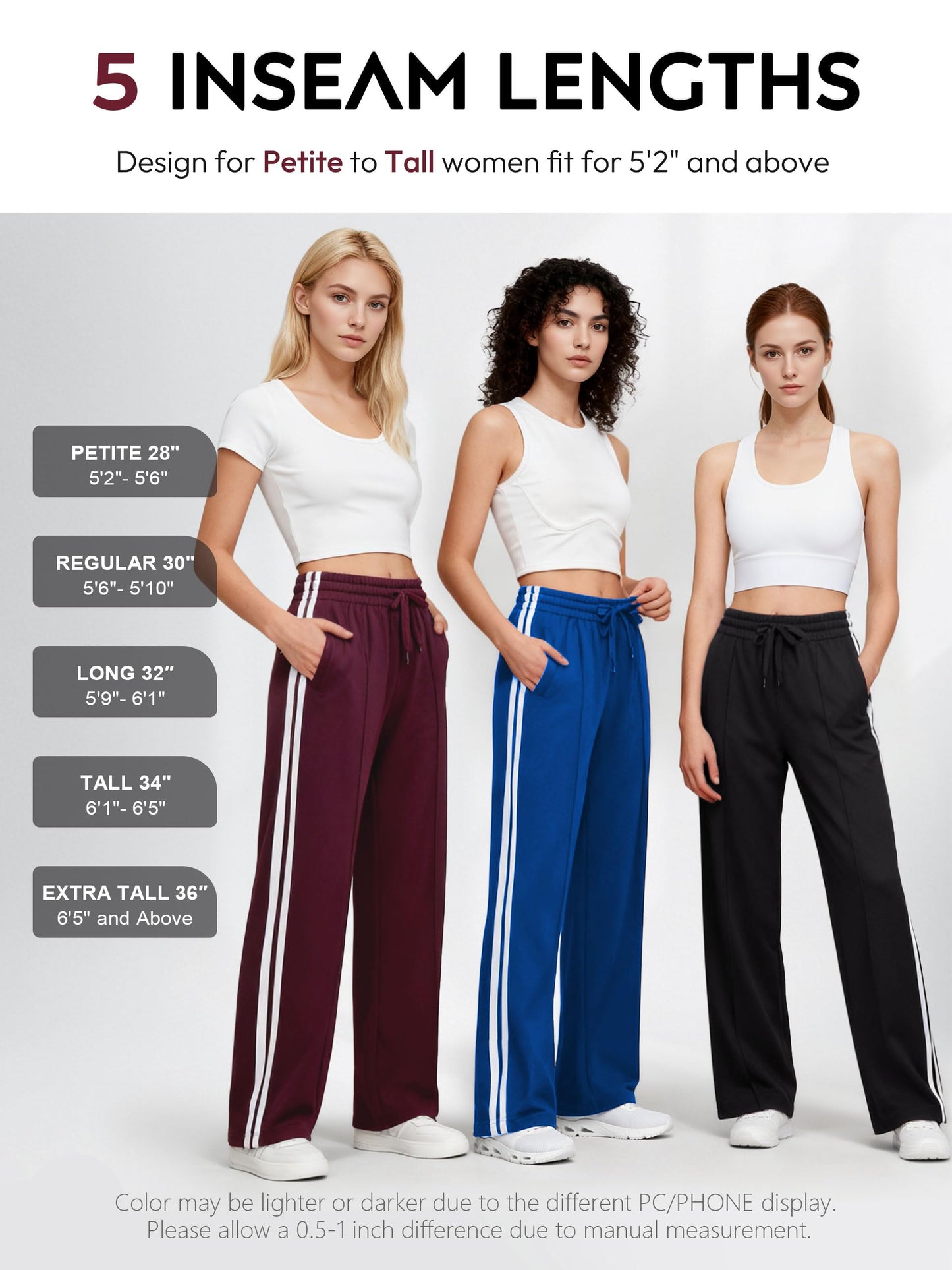 Tapata Petite Womens 28" Inseam Track Pants Relaxed Fit Striped Workout Sweatpants Baggy Trousers with Zipper Pockets, Brown, L