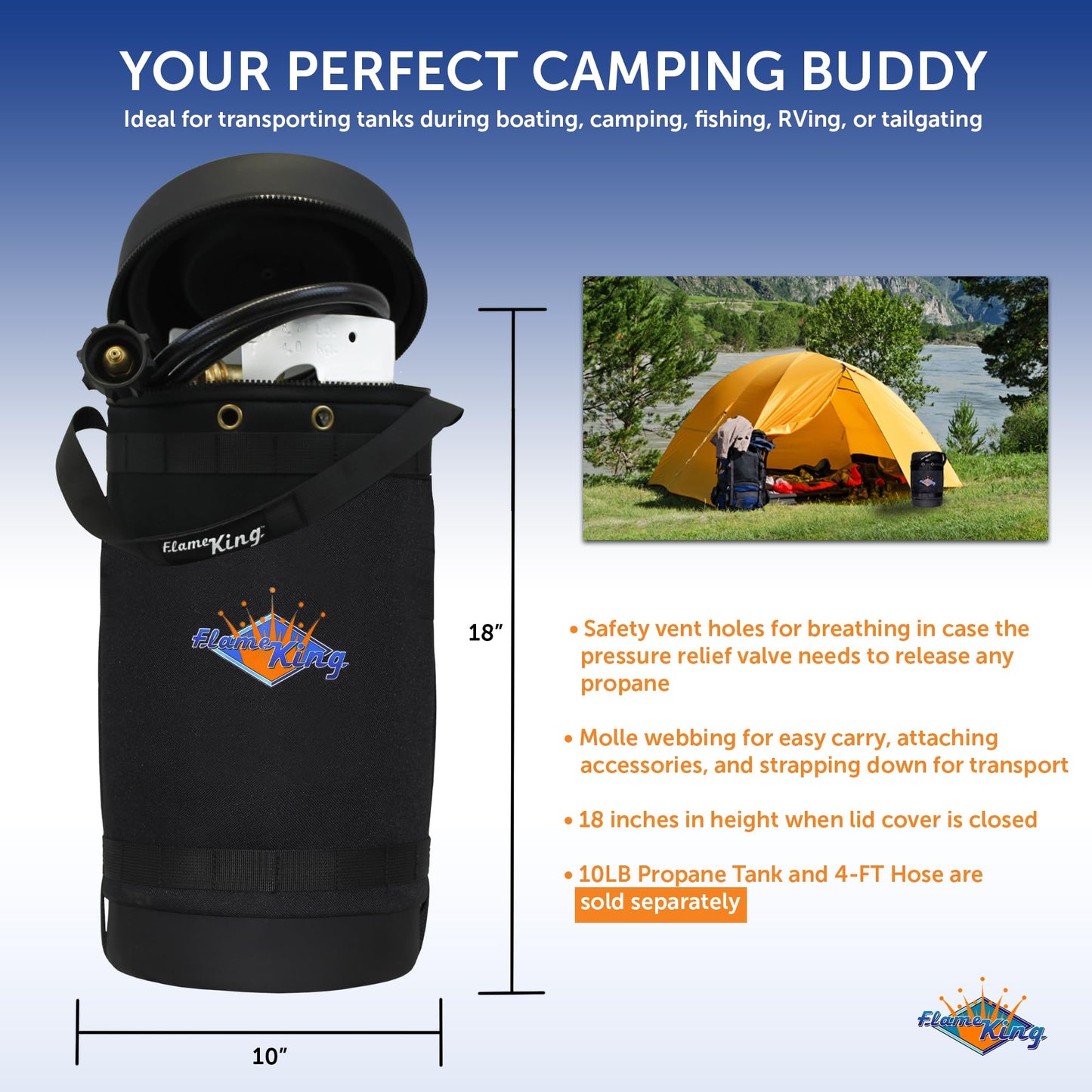 Flame King Gas Hauler for 10LB Propane Tank - Insulated Protective Carry Case for Camping and Outdoor Adventures