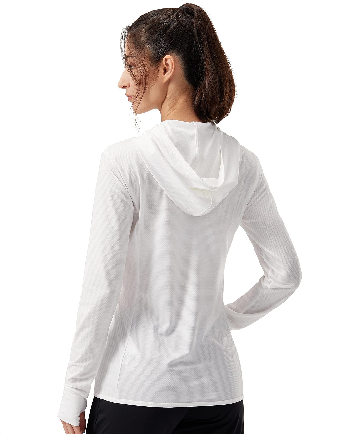 Soothfeel Women's UPF 50+ Sun Protection Hoodie Jacket Lightweight Long Sleeve Sun Shirt for Women with Pocket Hiking Outdoor B-White