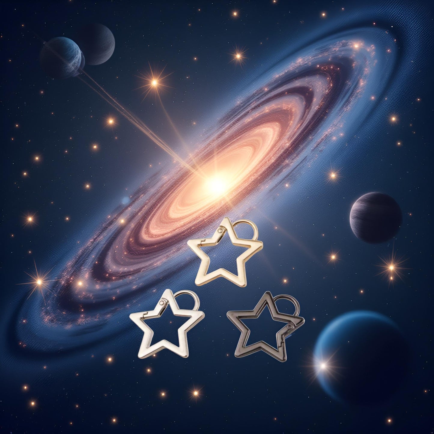 3Pc Star Shaped Stainless Steel Keychain Clip Carabiner Snap Hook Holder Star Carabiner Hook Clip Key Holder Carabiner Clip for Keys and Wallet with Key Chain Rings Accessories (M)