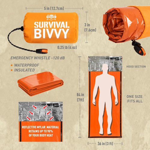 Monterra Emergency Survival Bivvy, Sleeping Bag, 2 Pack, Hiking Essentials, Bivy Sack, Outdoor Gear and Equipment, Camping Accessories. (Orange)