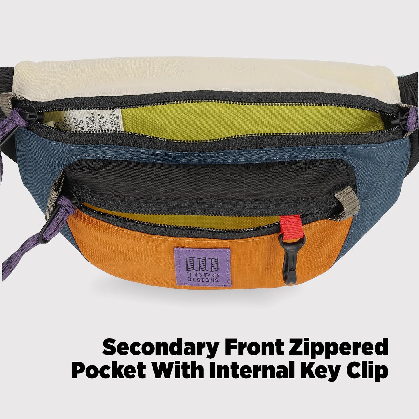 Topo Designs Mountain Waist Pack, Hip Bag, 100% Recycled Nylon Construction, 2L capacity, YKK Zips (Black/Black)