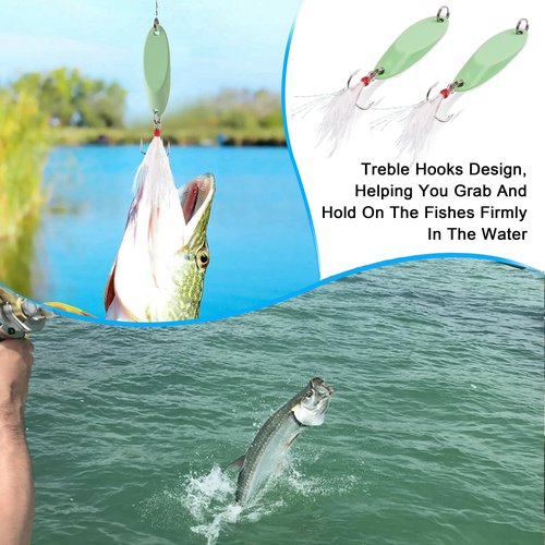 Spoon Lure Jigging Fishing Lures,6pcs Sinking Metal Luminous Spoon Lure Hard Bait Saltwater with Fishing Lure Treble Fishing Hooks for Salmon Bass Fishing Tackle Glow 7g-6pcs