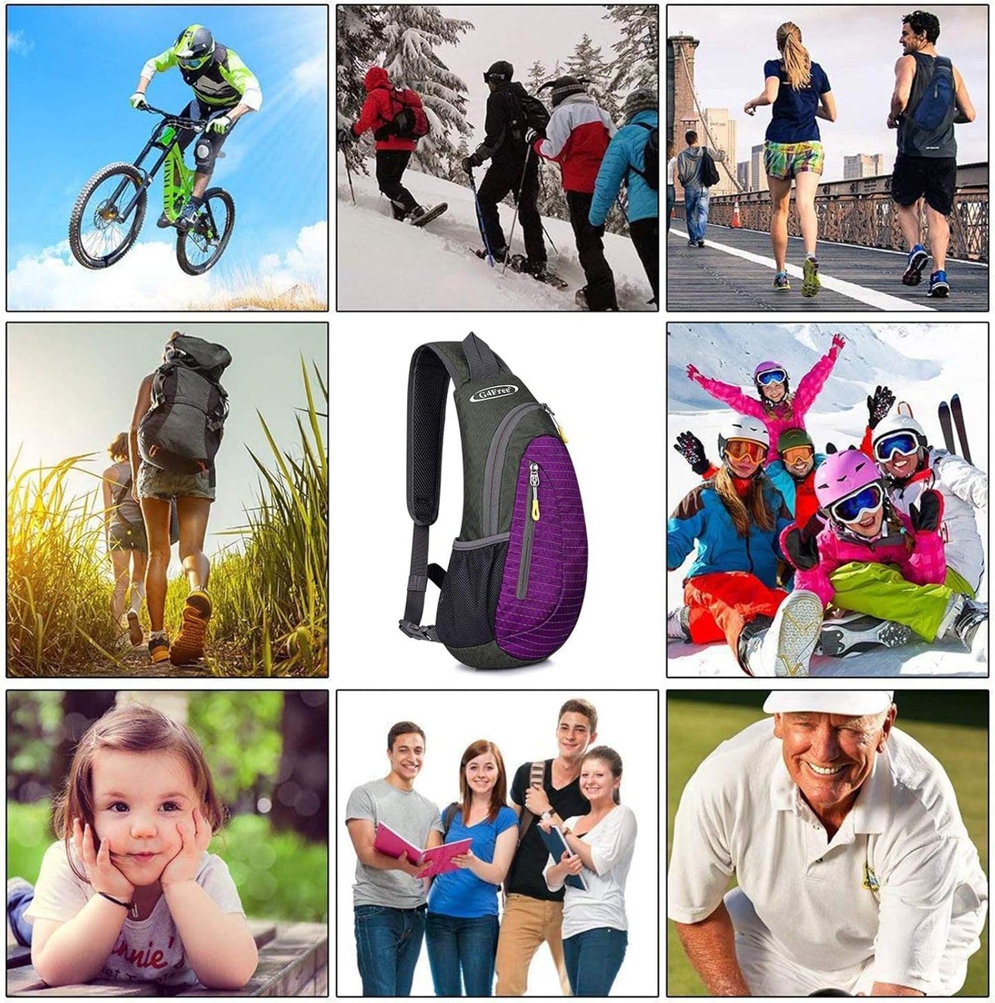 G4Free Sling Bag for Men Women, Small Crossbody Backpack Lightweight Chest Shoulder Bags for Travel, Outdoor and Sports (Black)