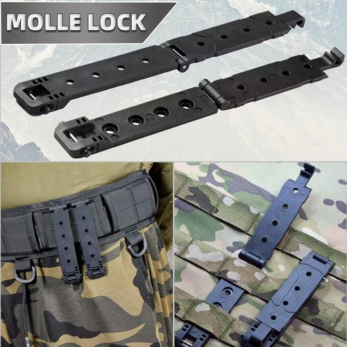 Molle Attachment Clips with Mounting Hardware for Vests, Backpacks, Holsters, Pouches, Locking Belt Clips Black (2 Pack)