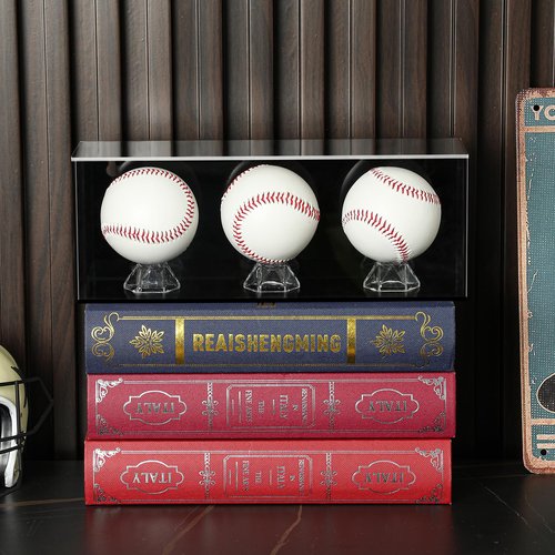 Lineshading Baseball Golf Ball Display Case for 3 Balls UV Protected Acrylic Boxes for Display Ball Cube Memorabilia Showcase Autograph (Black, 11.4 x 4.3 x 3.15 Inch)