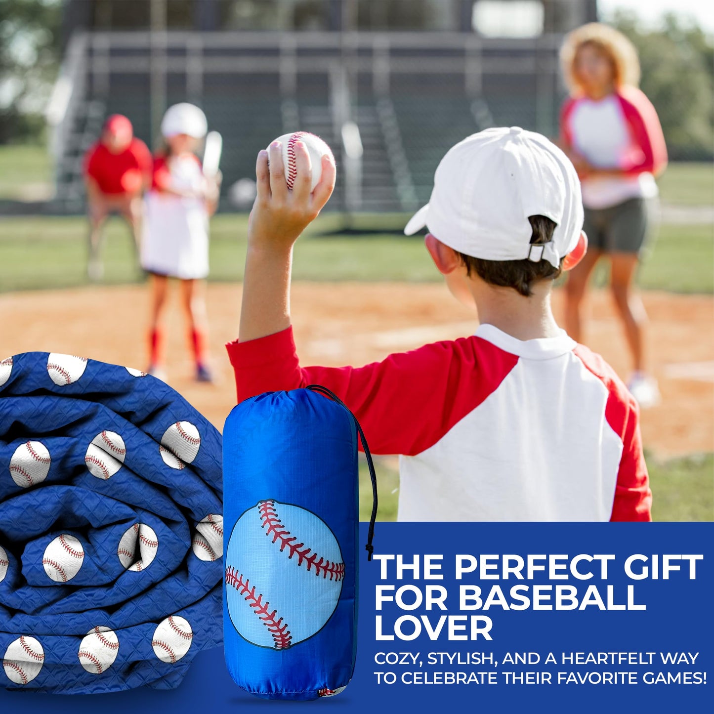 Isabel Steve Outdoor Waterproof Stadium Blanket for Sporting Events, Camping, Picnic Blankets, Beach, Warm Fleece, Emergency Blanket, Baseball, Sports Mom Must Haves, Gifts for Boys and Girls