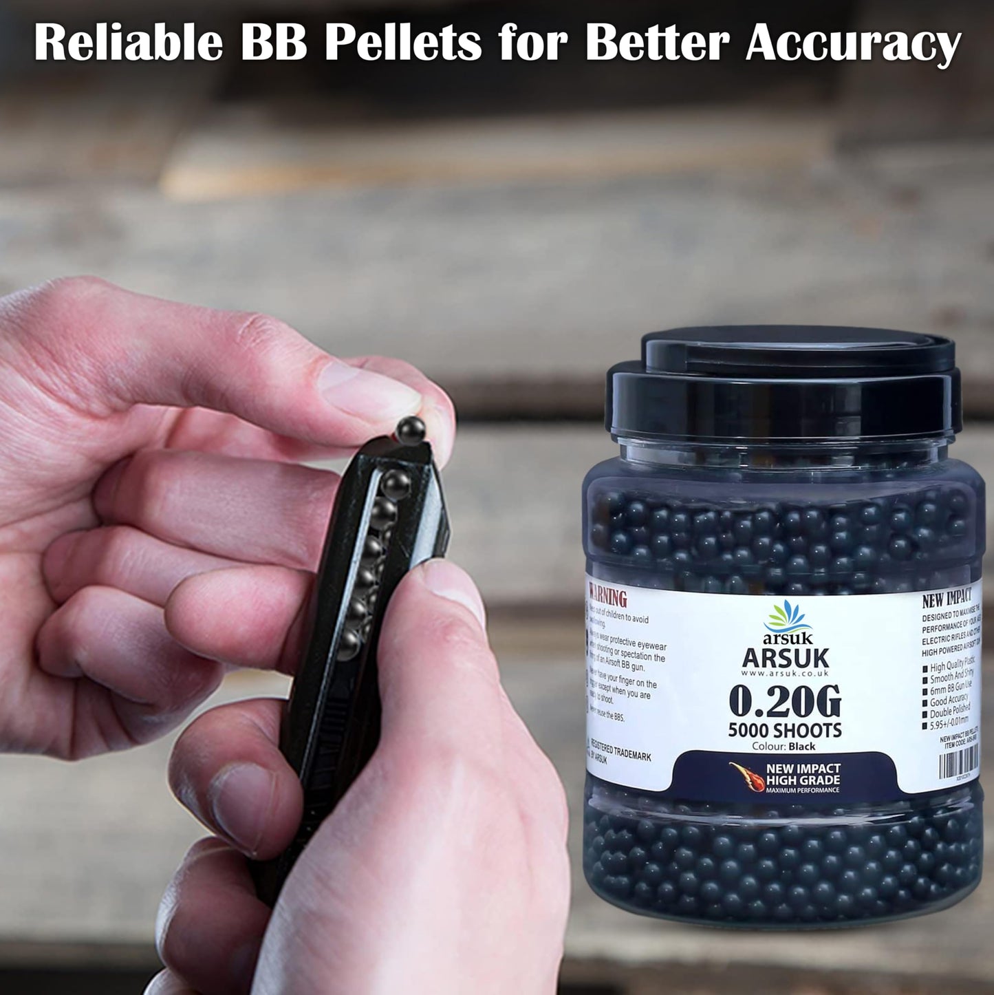 Arsuk 6mm Airsoft BBS 0.20g – Black - 5000 Count - Seamless 6mm Plastic Pellets for Precision Target Practice & Tactical Shooting BBS for BB Guns