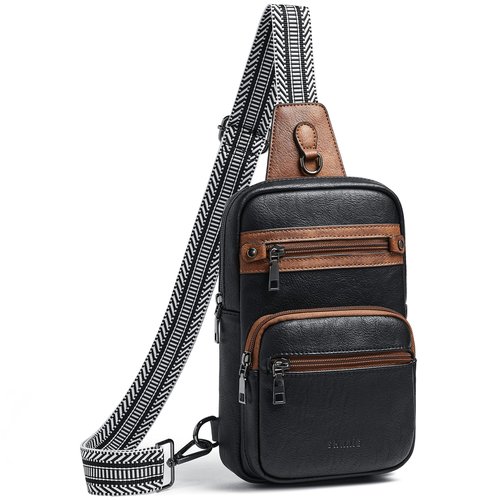 Shrrie Sling Bag For Women Men 5 Pockets Crossbody Bags Faux Leather Cross body Fanny Pack Sling Backpack Daypack for Daily Use Travel