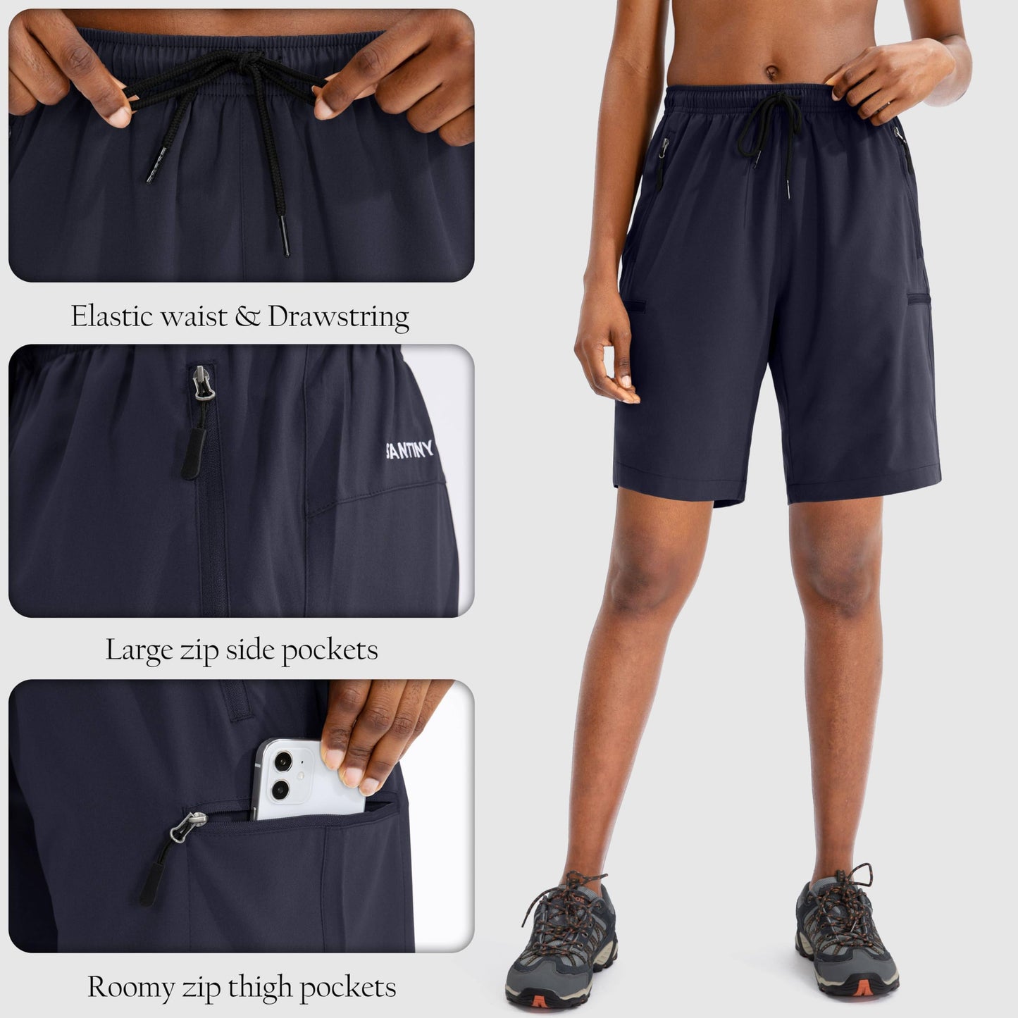 SANTINY Women's 5''/ 7''/9'' Hiking Cargo Shorts Quick Dry Lightweight Summer Shorts for Women Athletic Golf Zipper Pockets(Navy_3XL)