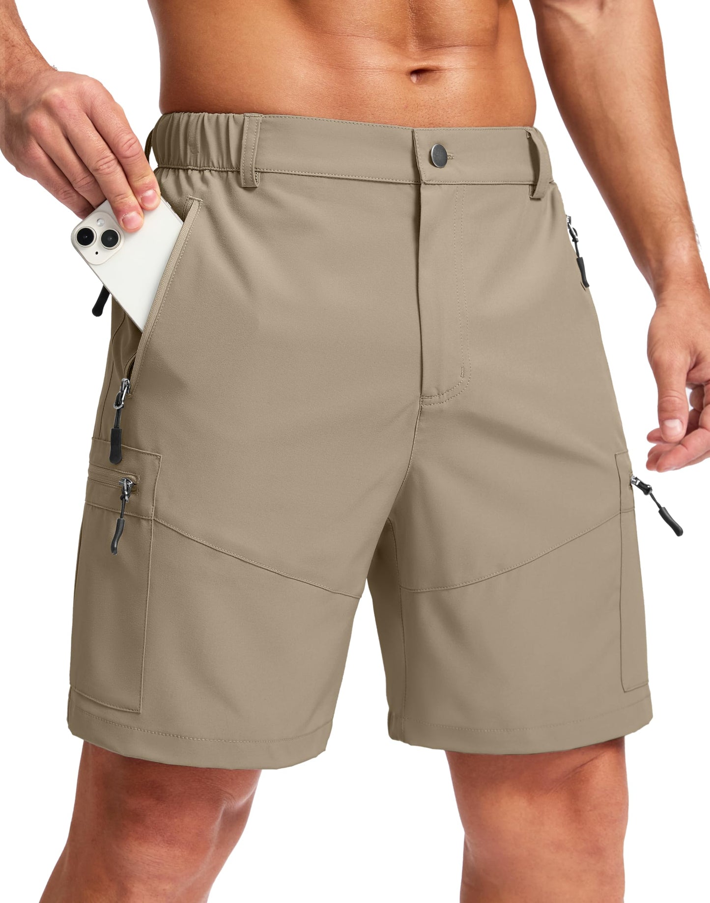 Pudolla Men's Hiking Cargo Shorts Lightweight 7" Travel Casual Shorts for Men Golf Work Outdoor with 5 Zipper Pockets(Dusty Khaki XX-Large)