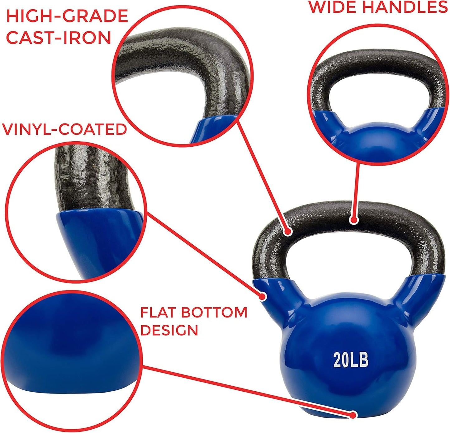 Sunny Health & Fitness Vinyl Coated Kettlebell for Strength Weight Training & Swinging Exercise - In 5, 10, 15, 20, 25 Pound