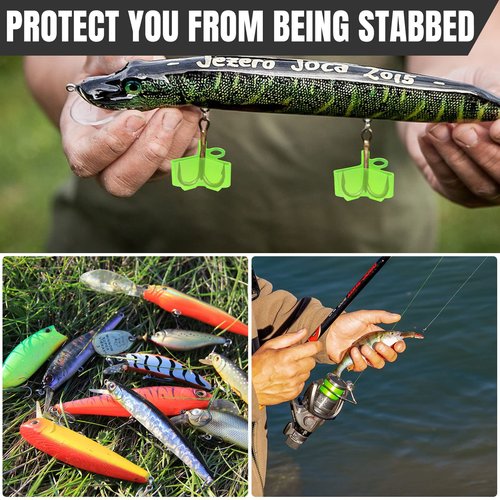 Leitee 300 Pcs Treble Hook Covers Assorted Sizes Fishing Hook Protector Bonnets Guard Safety Cap Protector, 5 Sizes(Black, Green, White)
