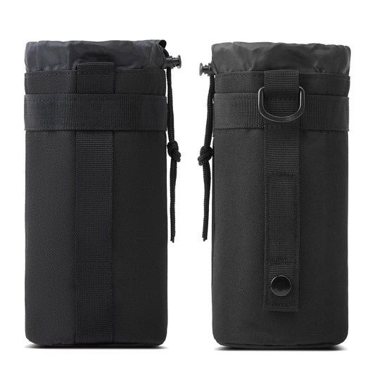 Lake Of Fire 2PCS Molle Nylon Tactical Water Bottle Holder, Drawstring Open Top (Black, Fits 10-40 Ounce Bottle)