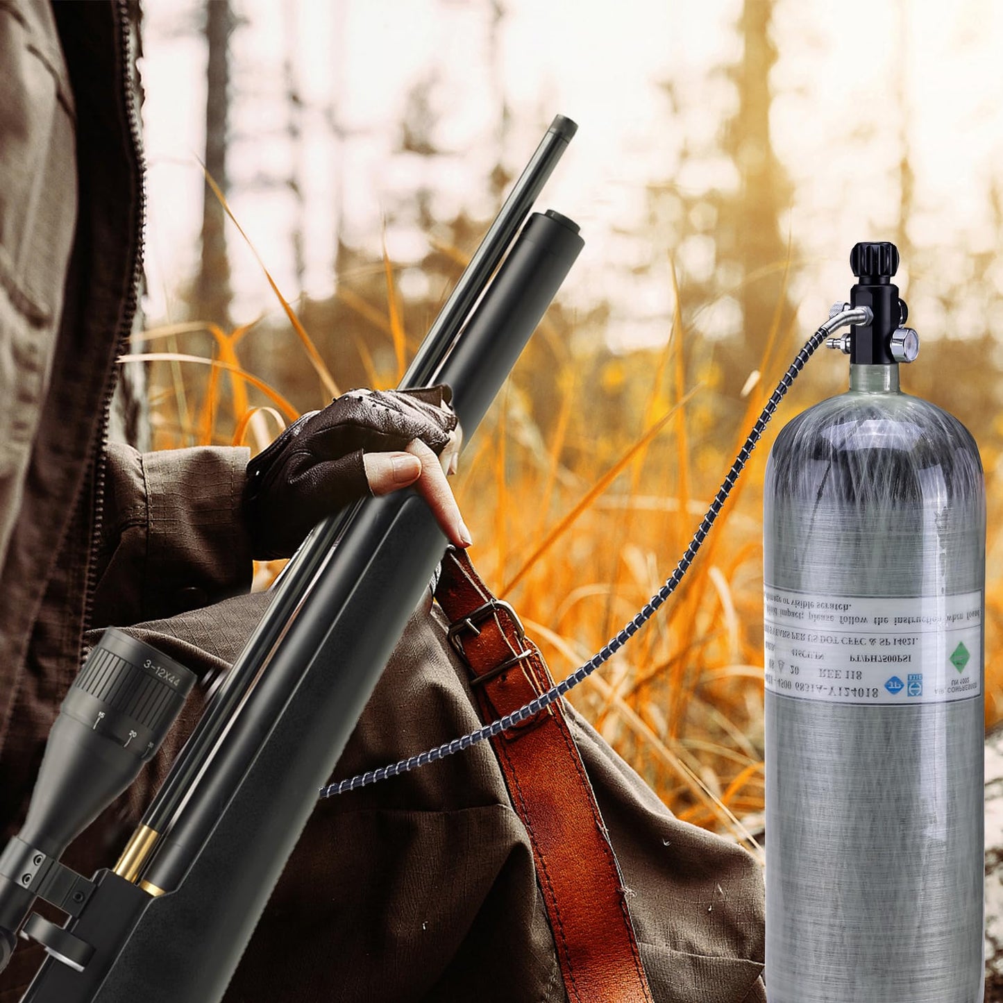 7/8-14UNF thread 4500psi Paintball Fill Station PCP Air-gun Charging Valve Dual Gauge Valve Air Tank Valve with 20 Inch High Pressure Hose (Non Regulated) for Cylinder Charging System