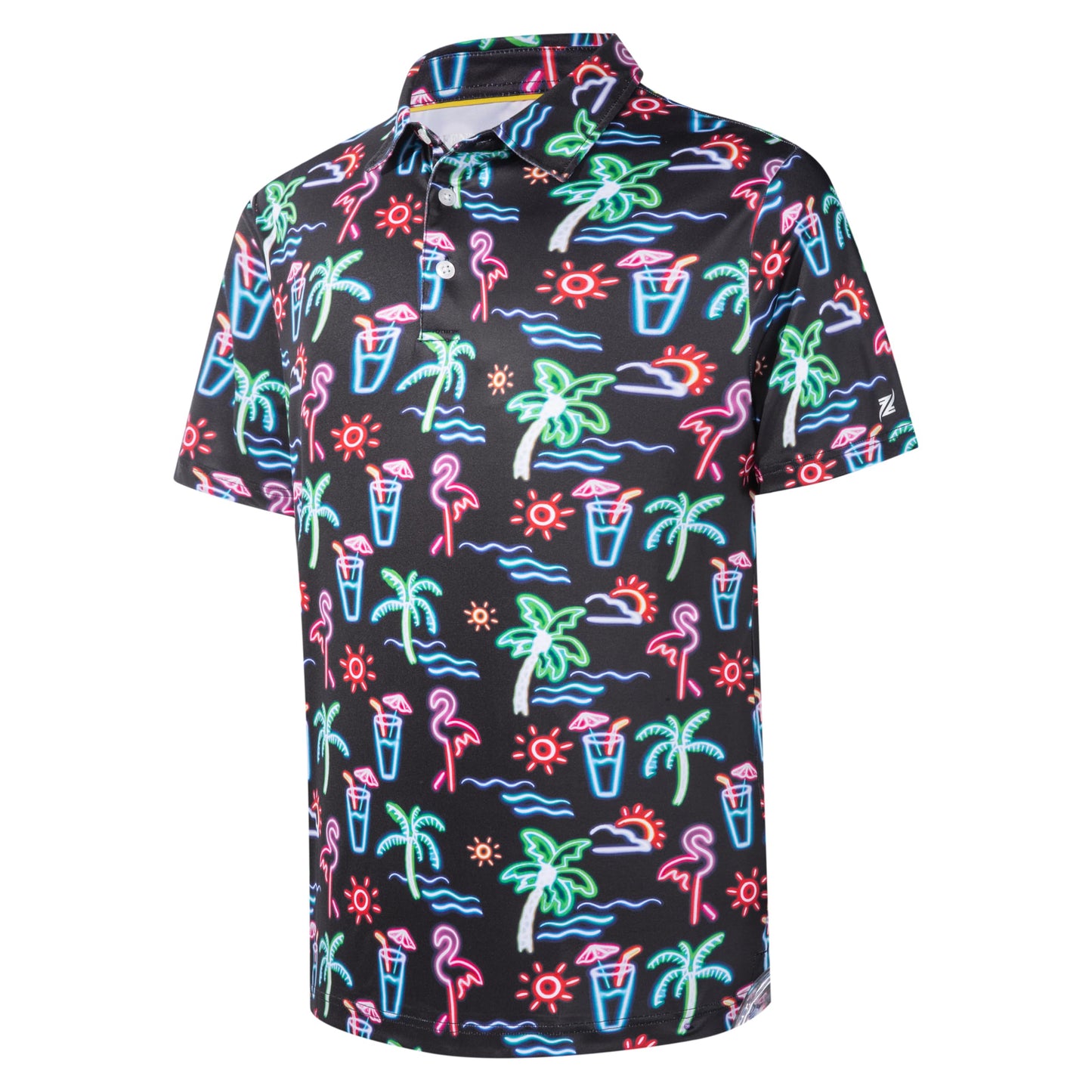 Men's Polo Shirt Short Sleeve Golf Shirt for Men Dry Fit Neon Flamingo Palm Print Casual Collared Mens Golf Polo Shirts Short Sleeve Golfing Polo for Men, 3X-Large