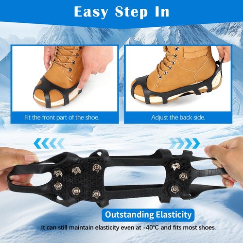 UNITACKLE Ice Cleats for Shoes and Boots, Anti Slip Crampons with 9 Steel Gripper Spike, Portable Ice Snow Traction Cleats Grippers for Snow Ice