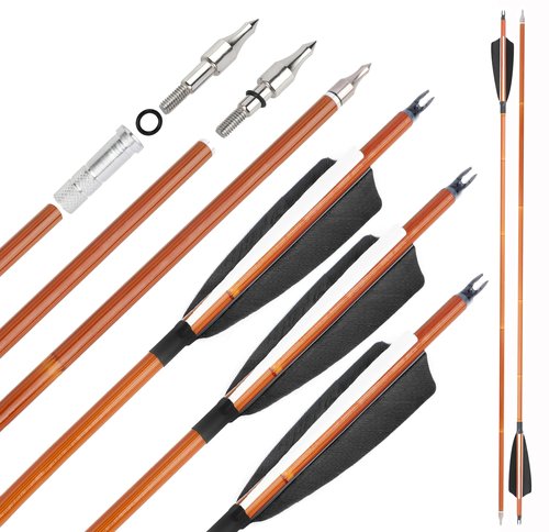 surwolf 31Inch Carbon Arrow Practice Target Arrows with 4" Natural Feather Spine 500 Hunting Arrows with Replaceable Arrowhead for Compound and Recurve Bows 6/12Pack (Black, 12pcs)