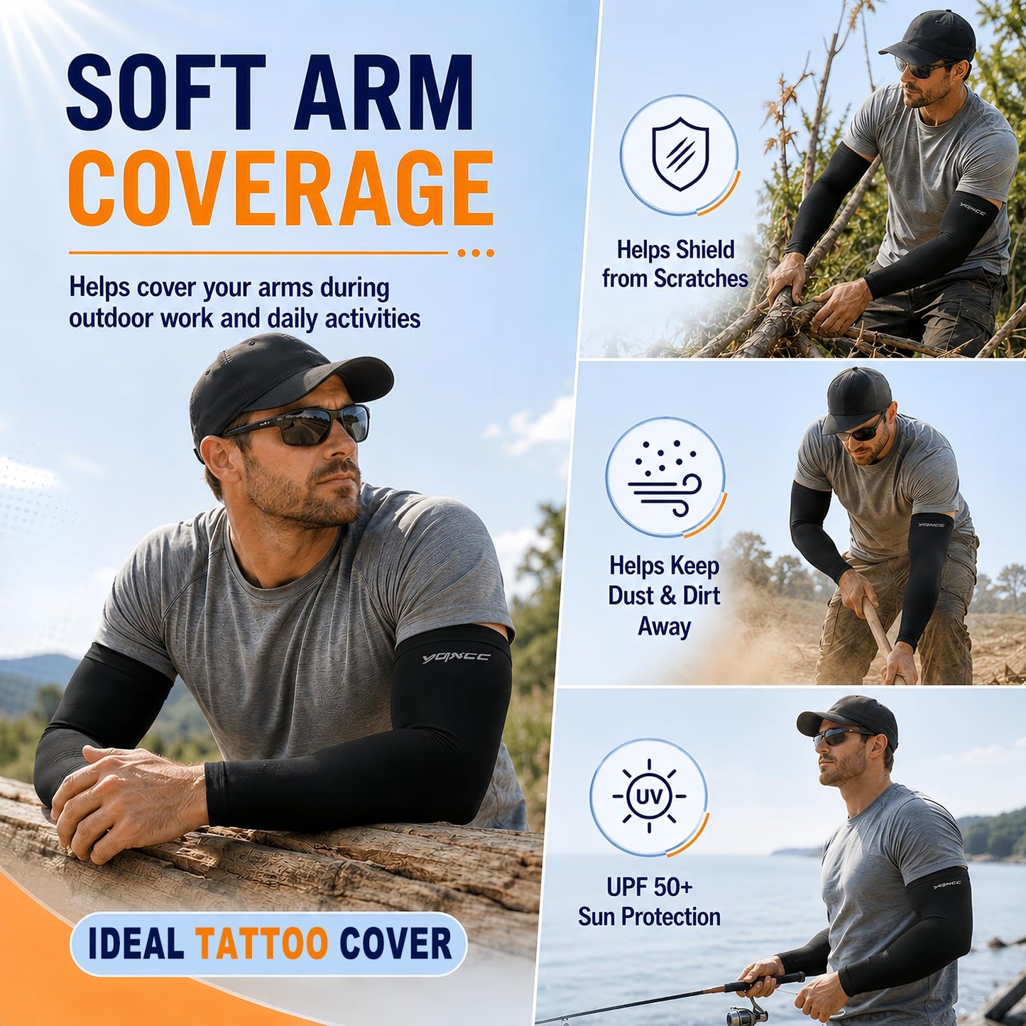 YQXCC 4 Pairs Arm Sleeves for Men Women, UPF 53 UV Sun Protection Cooling Sports Compression Sleeves for Golf Basketball