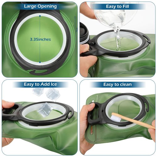 FRTKK 2L/3L Hydration Bladder, Leak Proof Water Bladder for Hiking Backpack, BPA Free Wide Opening Ergonomic Shape Water Reservoir for Running Hiking Cycling Camping (Military Green - 3L)
