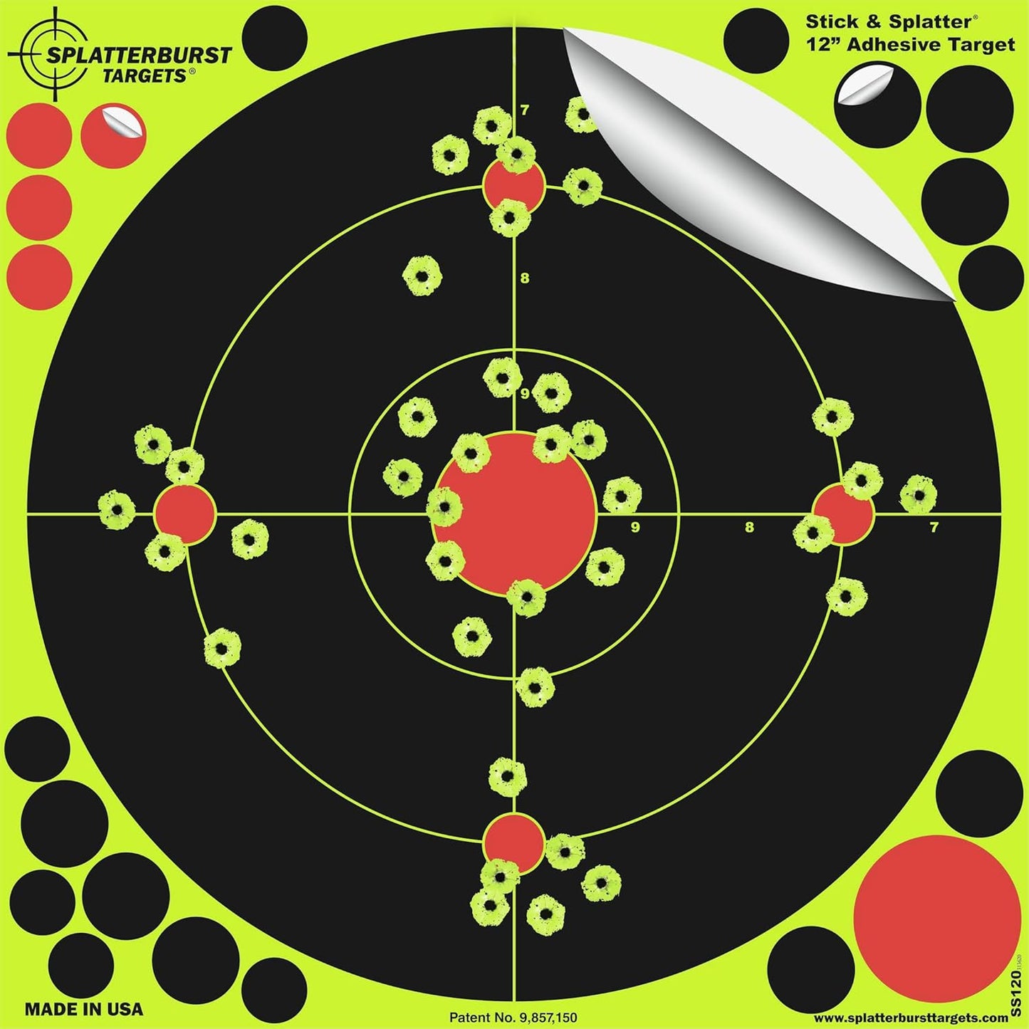 Splatterburst Targets -12 inch Stick & Splatter Self Adhesive Shooting Targets - Gun - Rifle - Pistol - Airsoft - BB Gun - Pellet Gun - Air Rifle - Made in USA