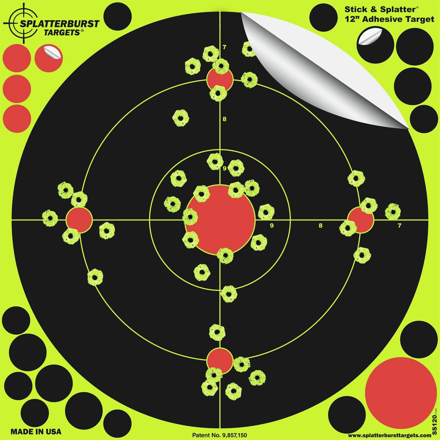 Splatterburst Targets - 12 inch Adhesive Stick & Splatter Reactive Shooting Targets - Rifle, Pistol, Airsoft, BB Gun, Pellet Gun, Air Rifle (10 Pack)