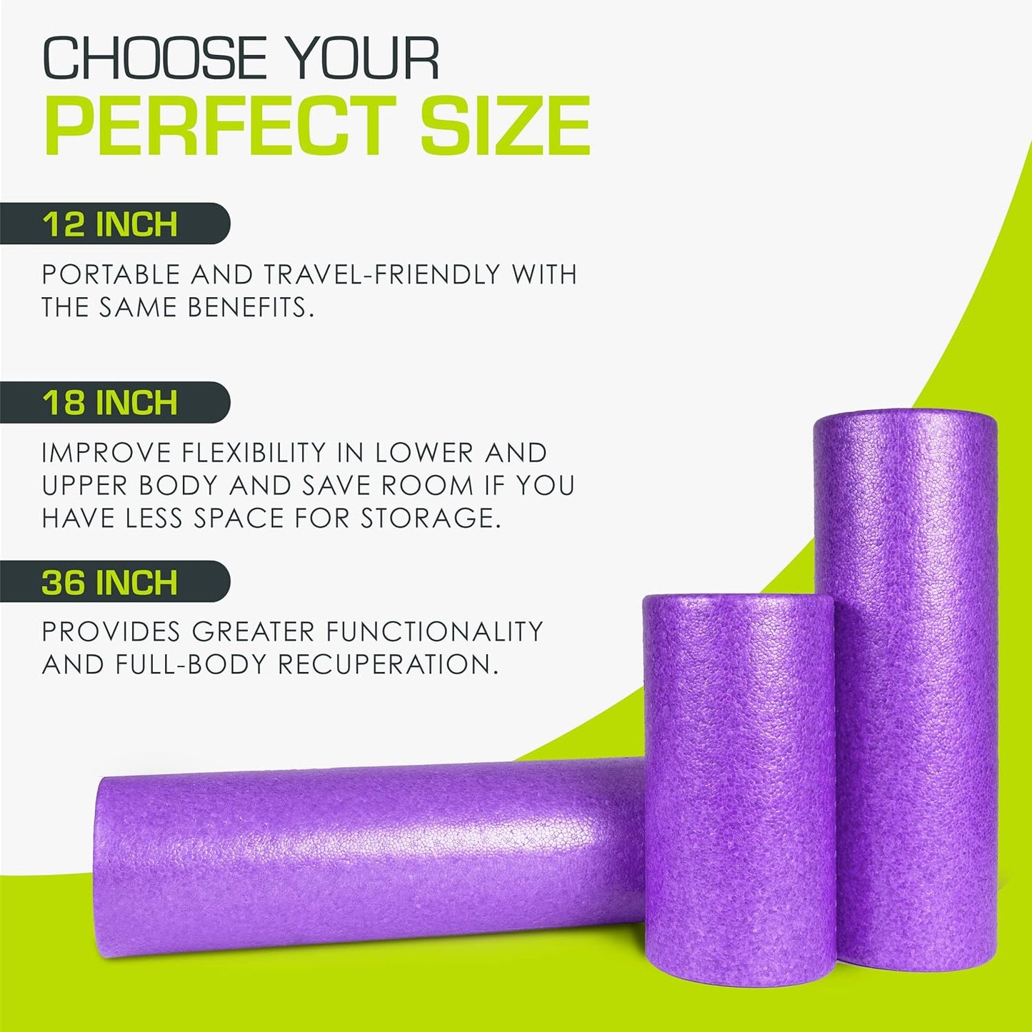 ProsourceFit High Density Foam Rollers 12 - inches Long, Firm Full Body Athletic Massage Tool for Back Stretching, Yoga, Pilates, Post Workout Muscle Recuperation, Black/Green