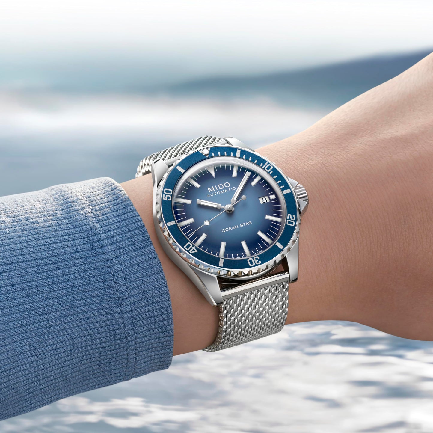 MIDO Ocean Star Tribute Gradient - Swiss Automatic Watch for Men - Blue Gradient Dial - 40.5mm Stainless Steel Case - Stainless Steel Bracelet - M0268071104101