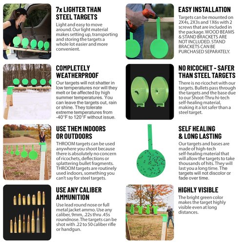 Throom - Reactive Self Healing Targets for Shooting, Set of 3 HangTuff Targets, Hanging Gun Target for Pistol or Rifle, for Indoor and Outdoor Range, Ricochet Free