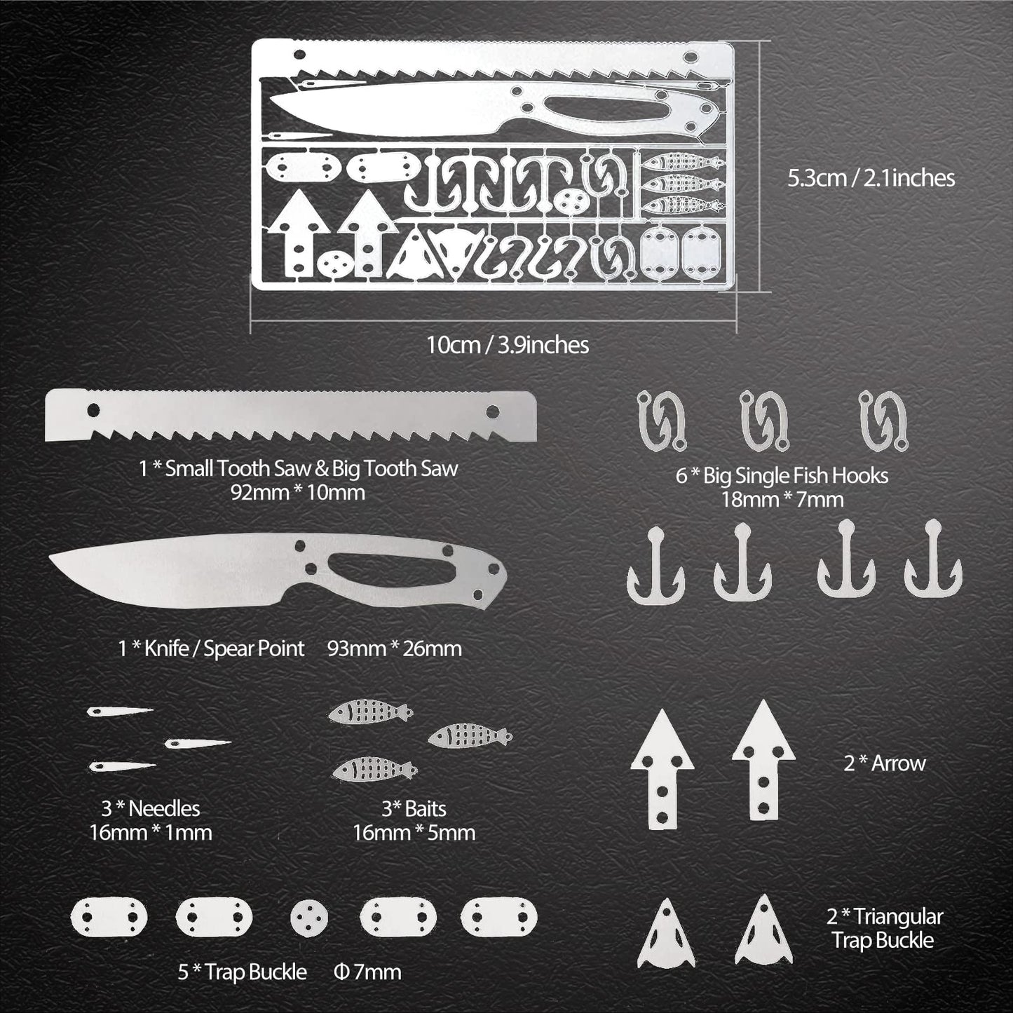 Hukado 9PCS Survival Card Multitool Camping Kit with Fishing Line Gear, Multipurpose Credit Card Wallet Portable Survival Tool with Felt Bag for Outdoor Fishing Hiking Hunting