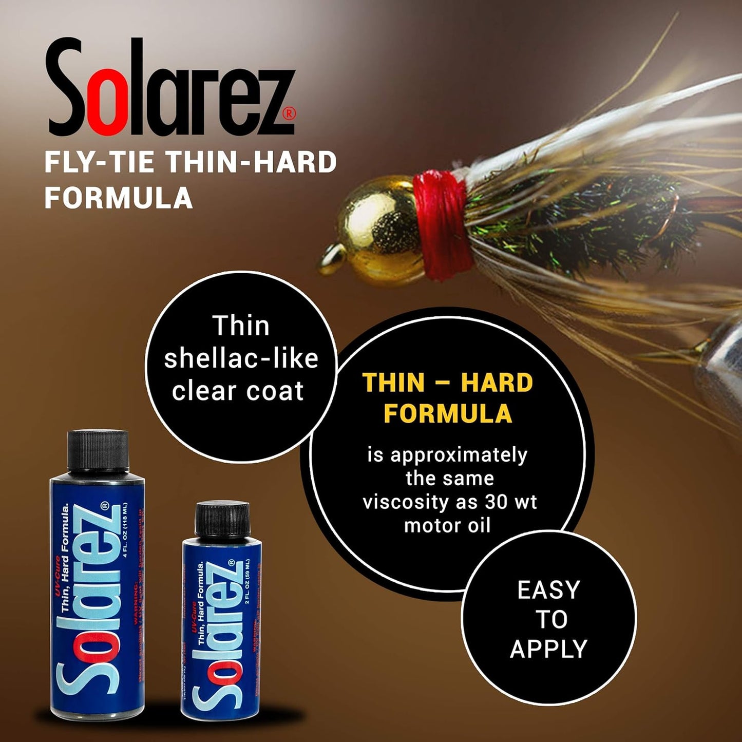 SOLAREZ Fly Tie UV Cure Resin Thin Hard Formula (0.5 oz Bottle) ~ Thin-Hard Fly Tying Cement, Fly Fishing Lures, Easily Build Durable Fly Heads and Bodies ~ Made in The USA