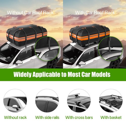 Rooftop Cargo Carrier - Car Roof Bag, 1000D PVC Soft-Shell Waterproof for Cars with/Without Racks, Includes Anti-Slip Mat, Storage Bag, Luggage Lock, 6 Extra Straps, 21 Cubic Feet