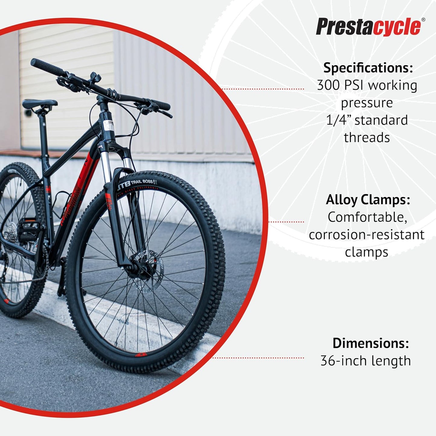 36-Inch Red 3-Way Presta Air Hose for Pump Upgrade - Durable & Flexible