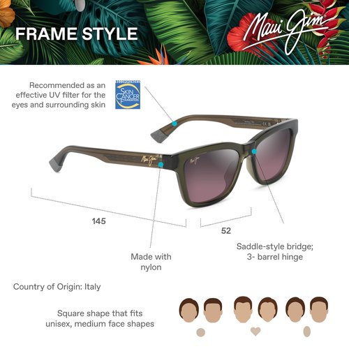 Maui Jim Hanohano Cat Eye Sunglasses, Shiny Trans Green/Maui Rose Polarized, Medium