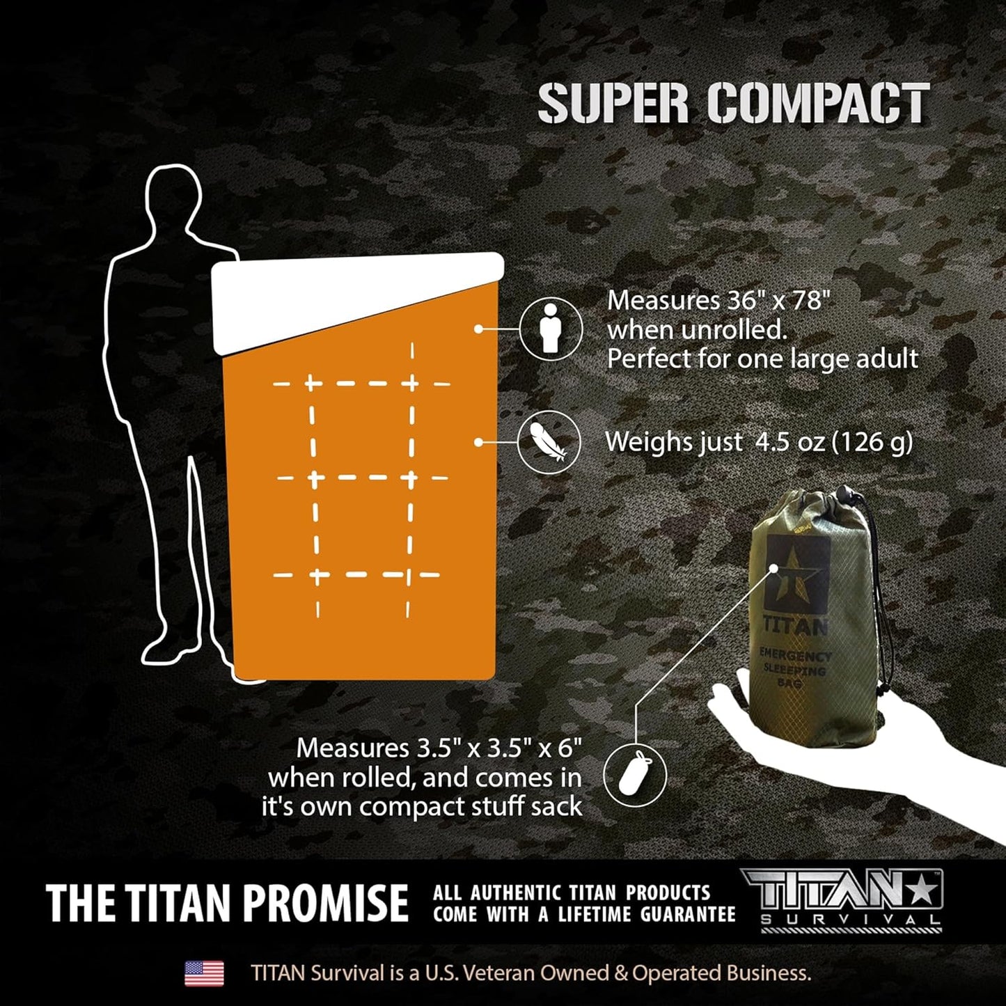 TITANSurvival Emergency Sleeping Bags for Survival 36” x 78” - 90% Heat Retention, 41% Thicker & Waterproof - Durable Survival Sleeping Bag for Cold Weather Camping - Thermal Sleeping Bag Outdoor Use