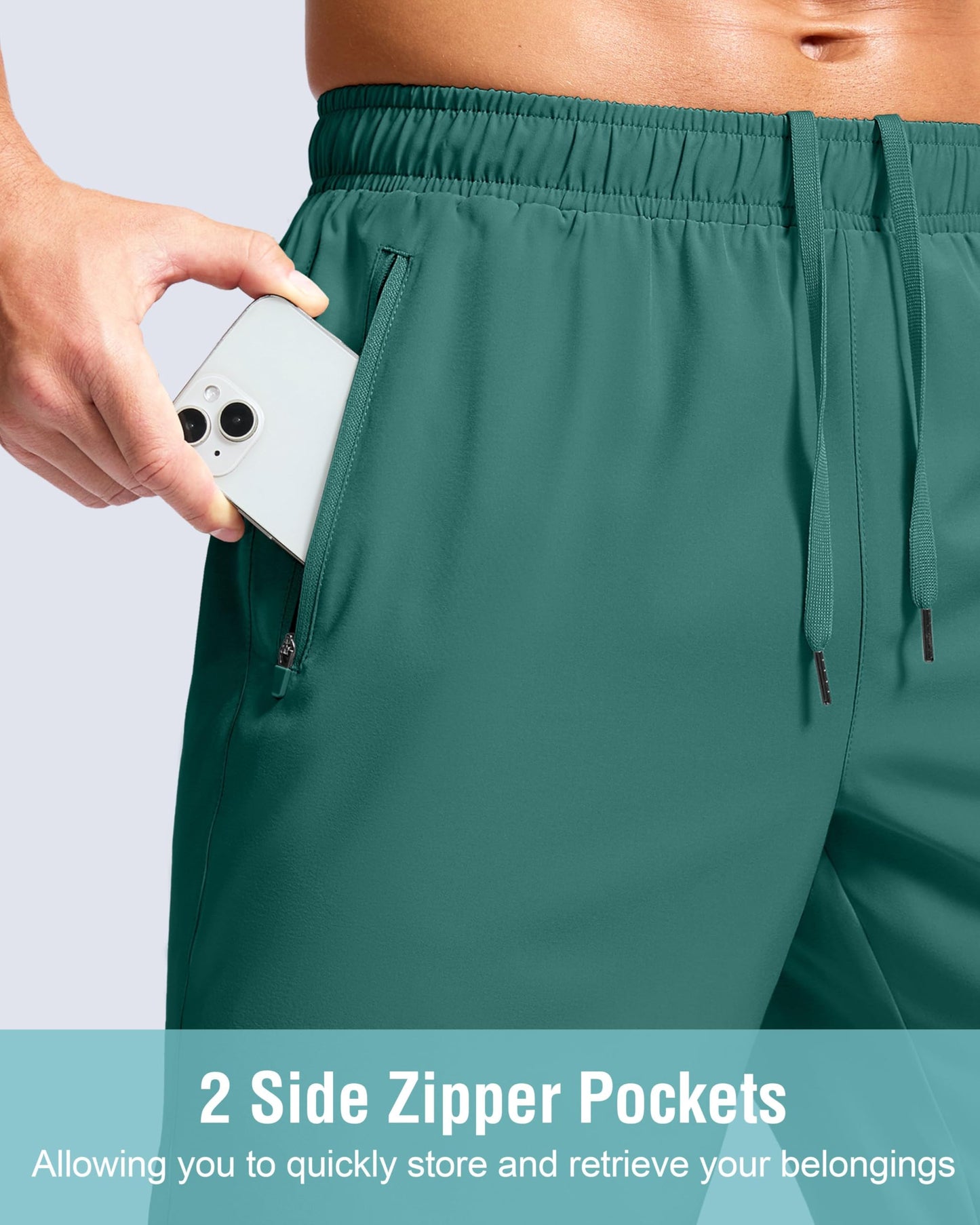 G Gradual Men's Athletic Running Shorts with Zipper Pockets Quick Dry 7"/ 5"/ 9" Workout Gym Shorts for Basketball Hiking(Rainforest Green,7M)