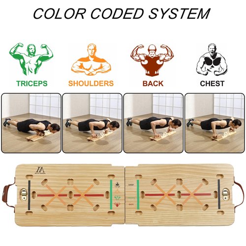 Vimexciter Solid Wooden Push Up Board Kit with Pilate Bar, Resistance Bands Sets and Handles, Multi-Function Foldable Push up Stands for Men and Women, Full Body Workout Equipment for Home Gym
