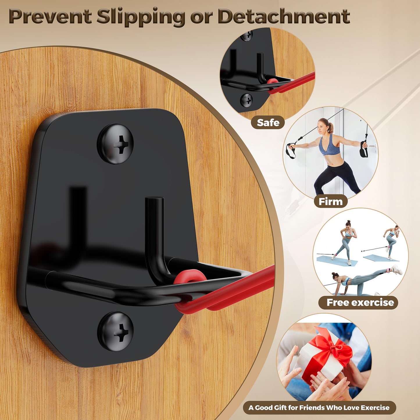 4 Pcs Resistance Band Anchors - Space-Saving Wall Mount Workout Anchors for Exercise Bands - Upgrade Home Gym Wall Hooks for Strength Training, Fitness, Physical Therapy